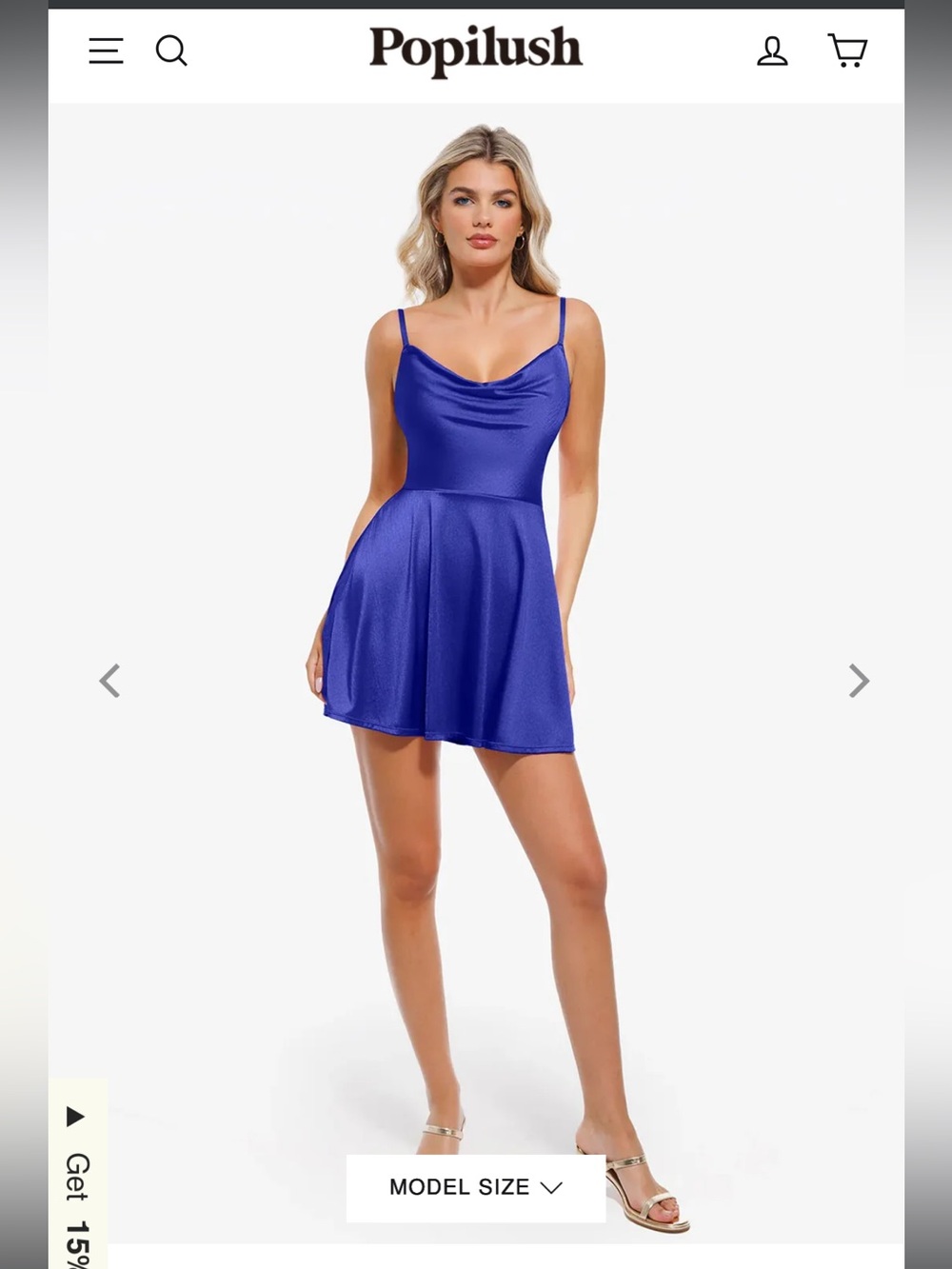 Popilush Royal Blue Cowl Neck Mini Dress with built in shapewear